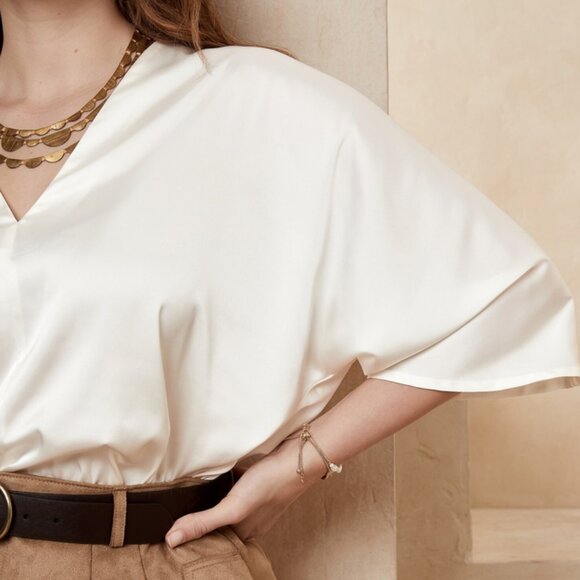 NWT Banana Repulic Factory Dolman V-Neck Satin Top Ruby Rose XS - Picture 3 of 9